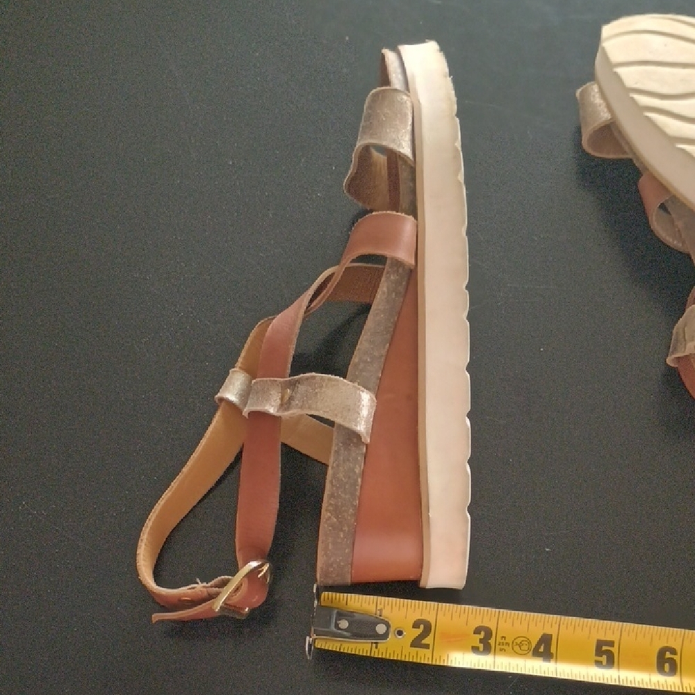 Diba True Leather Strappy Brown and Gold Women's Sandals - Picture 7 of 9